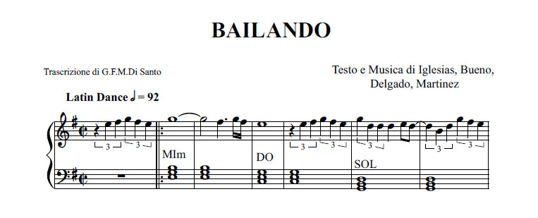 Bailando di Enrique Iglesias - Spartito Pianoforte Melodia e Accordi