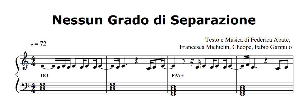 Nessun Grado di Separazione di Francesca Michielin - Spartito Pianoforte Melodia e Accordi