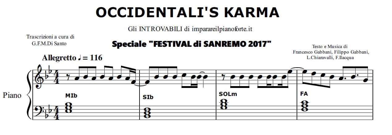 Occidentali's Karma di Francesco Gabbani - Spartito Pianoforte Melodia e Accordi