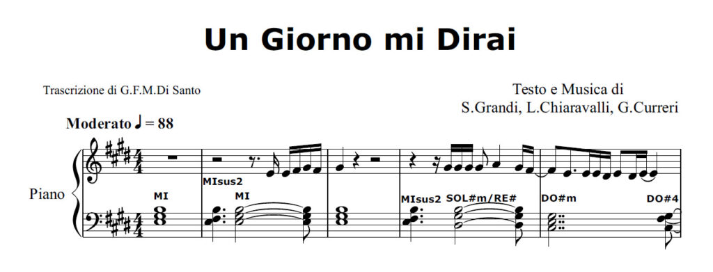 Un Giorno mi Dirai degli Stadio - Spartito Pianoforte Melodia e Accordi