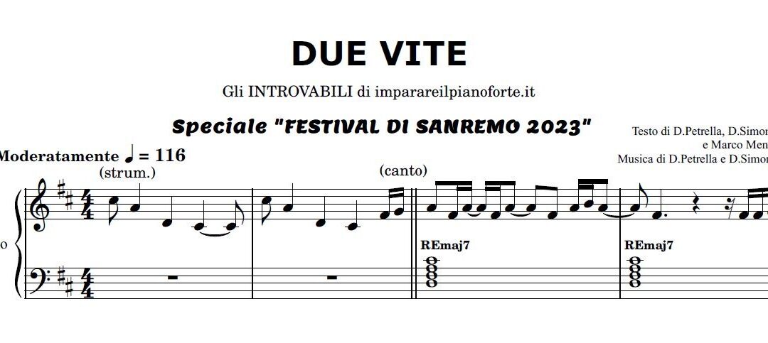 Due Vite di Marco Mengoni – Spartito Pianoforte Melodia e Accordi