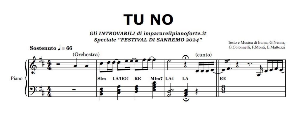 Tu No di Irama - Spartito Pianoforte Melodia e AccordiTu No di Irama - Spartito Pianoforte Melodia e Accordi