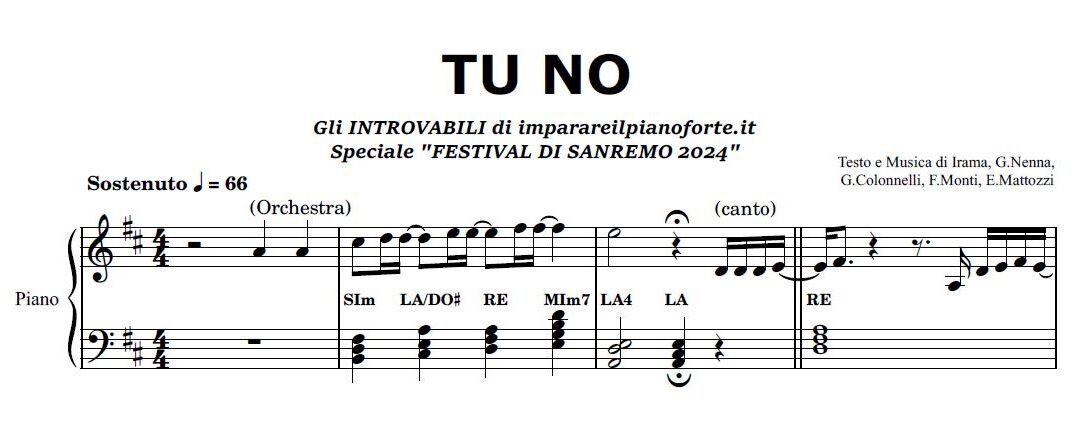 Tu No di Irama – Spartito Pianoforte Melodia e Accordi