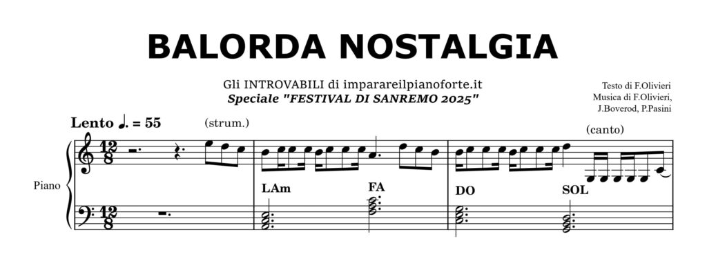 Balorda Nostalgia di Olly - Spartito Pianoforte Melodia e Accordi