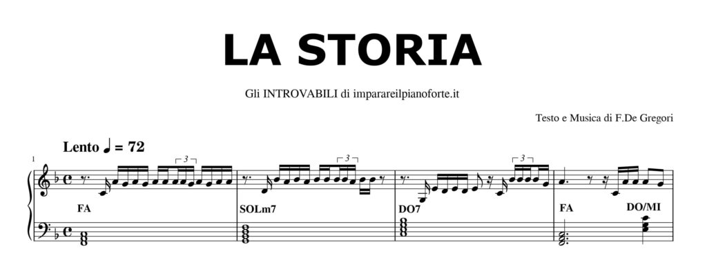 La Storia di De Gregori - Spartito Pianoforte Melodia e Accordi