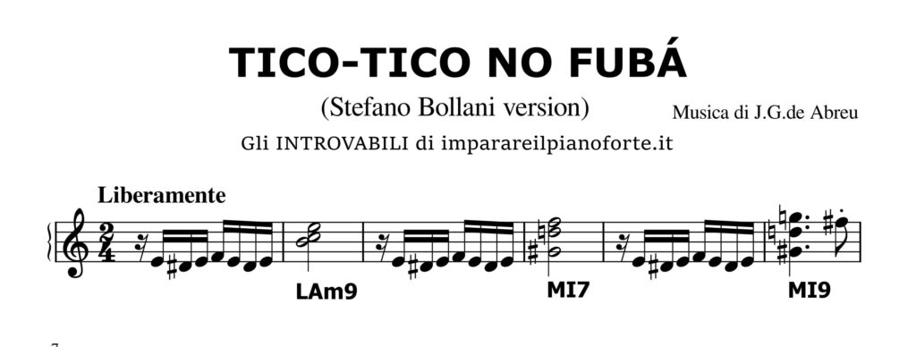 Tico-Tico no Fubá di de Abreu - Spartito Pianoforte Melodia e Accordi