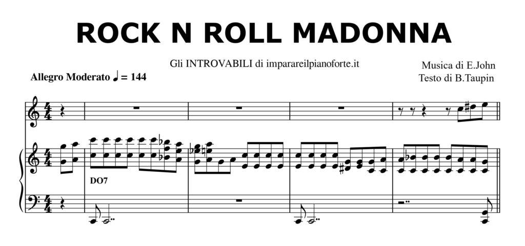 Rock n Roll Madonna di Elton John - Spartito Pianoforte Melodia e Accordi