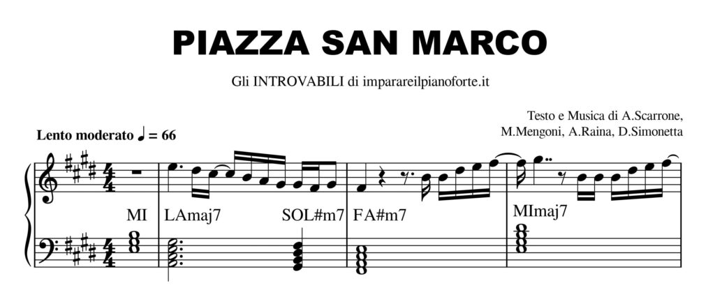 Piazza San Marco di Annalisa Featuring Marco Mengoni - Spartito Pianoforte Melodia e Accordi